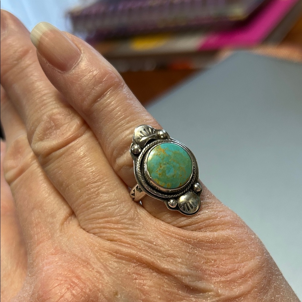 Turquoise Sterling Silver Size 5 Ring Custom Handmade